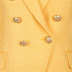 Pre Owned Balmain Yellow Textured Double Breasted Blazer M