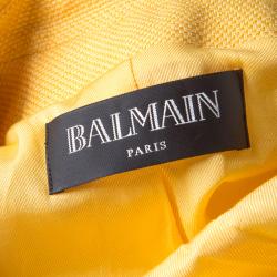 Pre Owned Balmain Yellow Textured Double Breasted Blazer M