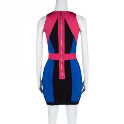 Pre Owned Balmain Abstract Colorblock Sleeveless Bodycon Dress L