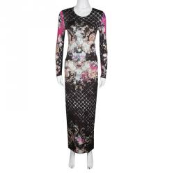 Pre Owned Balmain Multicolor Floral Printed Jersey Long Sleeve Maxi Dress M