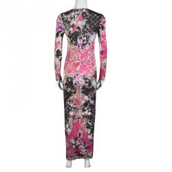 Pre Owned Balmain Multicolor Floral Printed Jersey Long Sleeve Maxi Dress M