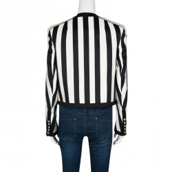 Pre Owned Balmain Monochrome Striped Open Front Blazer M