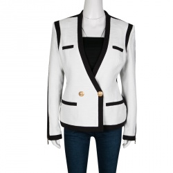 Pre Owned Balmain Monochrome Textured Cotton Tailored Blazer M