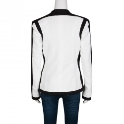 Pre Owned Balmain Monochrome Textured Cotton Tailored Blazer M