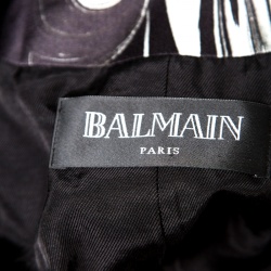 Pre Owned Balmain Black Marble Printed Satin Double Breasted Blazer S