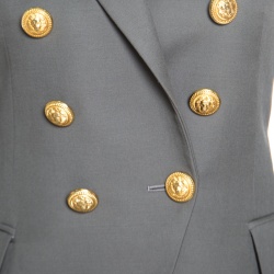 Pre Owned Balmain Grey Wool Logo Button Detail Double Breasted Blazer S