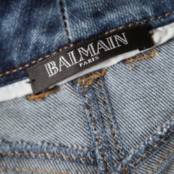 Pre Owned Balmain Indigo Washed Denim Pin-tucked Panel Zip Detail Skinny Biker Jeans S