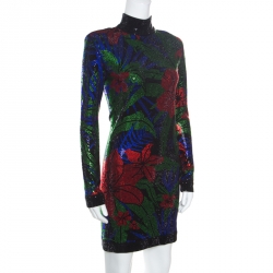 Pre Owned Balmain Multicolored Hot Tropical Crystal Embellished Sheath Dress M
