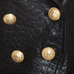 Pre Owned Balmain Black Embossed Crocodile Effect Lamb Leather Jacket M