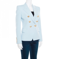 Pre Owned Balmain Powder Blue Double Breasted Fitted Blazer S