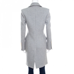 Pre Owned Balmain Grey Wool and Cashmere Gold Button Detail Double Breasted Overcoat S
