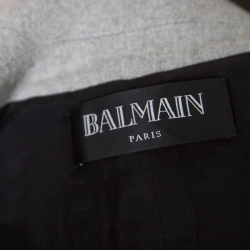 Pre Owned Balmain Grey Wool and Cashmere Gold Button Detail Double Breasted Overcoat S