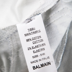 Balmain Indigo Light Washed Denim Baroque Printed Skinny Biker Jeans S