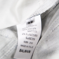 Balmain Indigo Light Washed Denim Baroque Printed Skinny Biker Jeans S