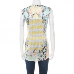 Pre Owned Balmain Multicolor Floral and Harlequin Check Printed Linen Jersey Tank Top S