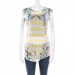 Pre Owned Balmain Multicolor Floral and Harlequin Check Printed Linen Jersey Tank Top S