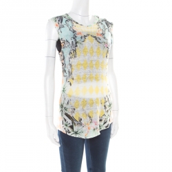 Pre Owned Balmain Multicolor Floral and Harlequin Check Printed Linen Jersey Tank Top S