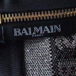Pre Owned Balmain Beige and Black Jacquard Logo Knit Striped Bodycon Skirt M