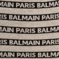 Pre Owned Balmain Beige and Black Jacquard Logo Knit Striped Bodycon Skirt M