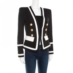 Pre Owned Balmain Monochrome Button Detail Tailored Blazer M