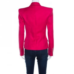 Pre Owned Balmain Hot Pink Basketweave Textured Double Breasted Blazer S
