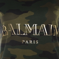 Pre Owned Balmain Khaki Green Camouflage Print Cotton Sleeveless Top M