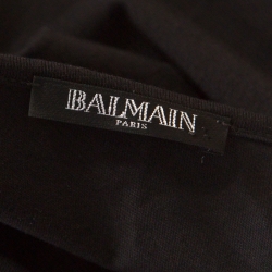 Pre Owned Balmain Black Cotton Shoulder Logo Button Detail Sleeveless T-Shirt S