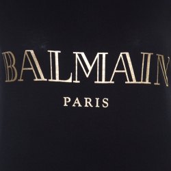 Pre Owned Balmain Black Cotton Shoulder Logo Button Detail Sleeveless T-Shirt S