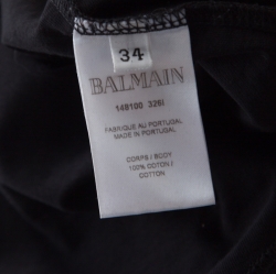Pre Owned Balmain Black Cotton Shoulder Logo Button Detail Sleeveless T-Shirt S
