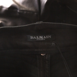 Pre Owned Balmain Black Stretch Leather Quilted Slim Fit Pants S