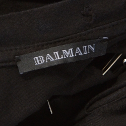 Pre Owned Balmain Black Cotton Safety Pin Embelliished Cut Out Top S