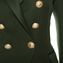Pre Owned Balmain Army Green Wool Double-Breasted Blazer M