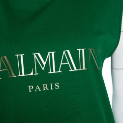 Pre Owned Balmain Green Cotton Shoulder Logo Button Detail Sleeveless T-Shirt M
