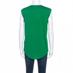 Pre Owned Balmain Green Cotton Shoulder Logo Button Detail Sleeveless T-Shirt M
