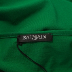 Pre Owned Balmain Green Cotton Shoulder Logo Button Detail Sleeveless T-Shirt M