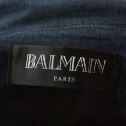 Pre Owned Balmain Blue Denim Double Breasted Blazer M