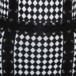 Pre Owned Balmain Monochrome Checkered Knot Lace Up Detail Short Dress M
