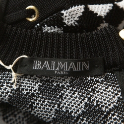 Pre Owned Balmain Monochrome Checkered Knot Lace Up Detail Short Dress M