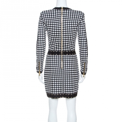 Pre Owned Balmain Monochrome Checkered Knot Lace Up Detail Short Dress M