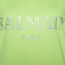 Pre Owned Balmain Neon Yellow Logo Print Cotton Sleeveless T-Shirt M