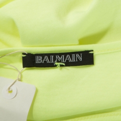 Pre Owned Balmain Neon Yellow Logo Print Cotton Sleeveless T-Shirt M