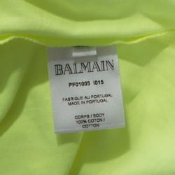 Pre Owned Balmain Neon Yellow Logo Print Cotton Sleeveless T-Shirt M