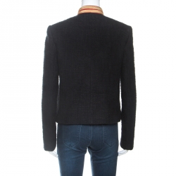 Pre Owned Balmain Black Knit Metal Embellished Detail Military Jacket L