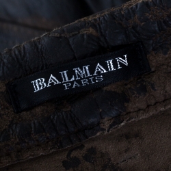 Balmain Brown Distressed Leather Side Lace Up Pants S