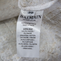Pre Owned Balmain White Tweed Fringed Detail Jacket M