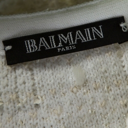 Pre Owned Balmain White Tweed Fringed Detail Jacket M
