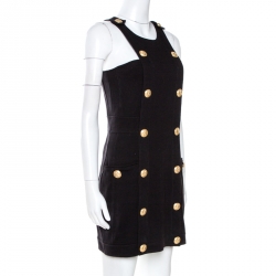 Pre Owned Balmain Black Knit Gold Button Detail Mini Dress S