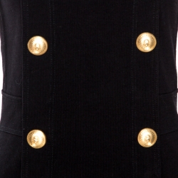 Pre Owned Balmain Black Knit Gold Button Detail Mini Dress S
