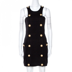 Pre Owned Balmain Black Knit Gold Button Detail Mini Dress S