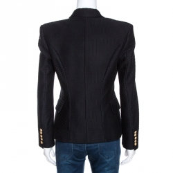 Pre Owned Balmain Black Eyelet Lace Double Breasted Blazer M